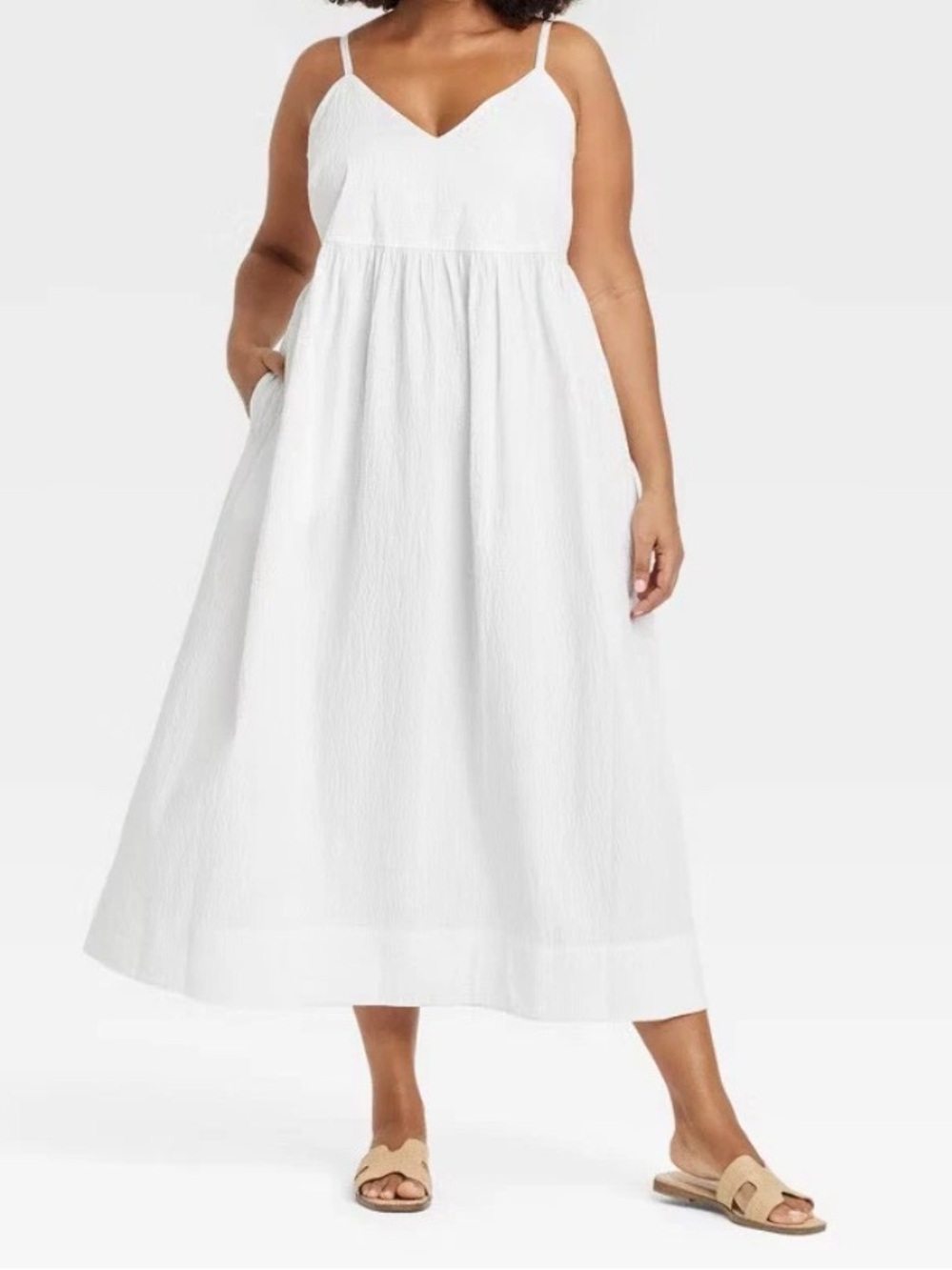 Women's Seersucker Maxi A-Line Dress - A New Day White size M